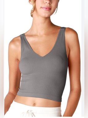 New Bundle of Two Nikibiki Ribbed V-Neck Seamless Tanks ~ Navy and Grey